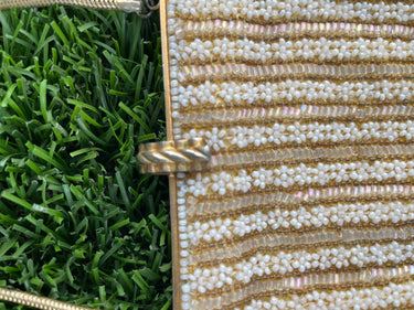 Champagne & White Beaded Handbag Made in France for Neiman Marcus